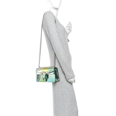 Piuma Shade Lux Mirrored Calfskin Small Dionysus Shoulder Bag Glacial Yellow Silver