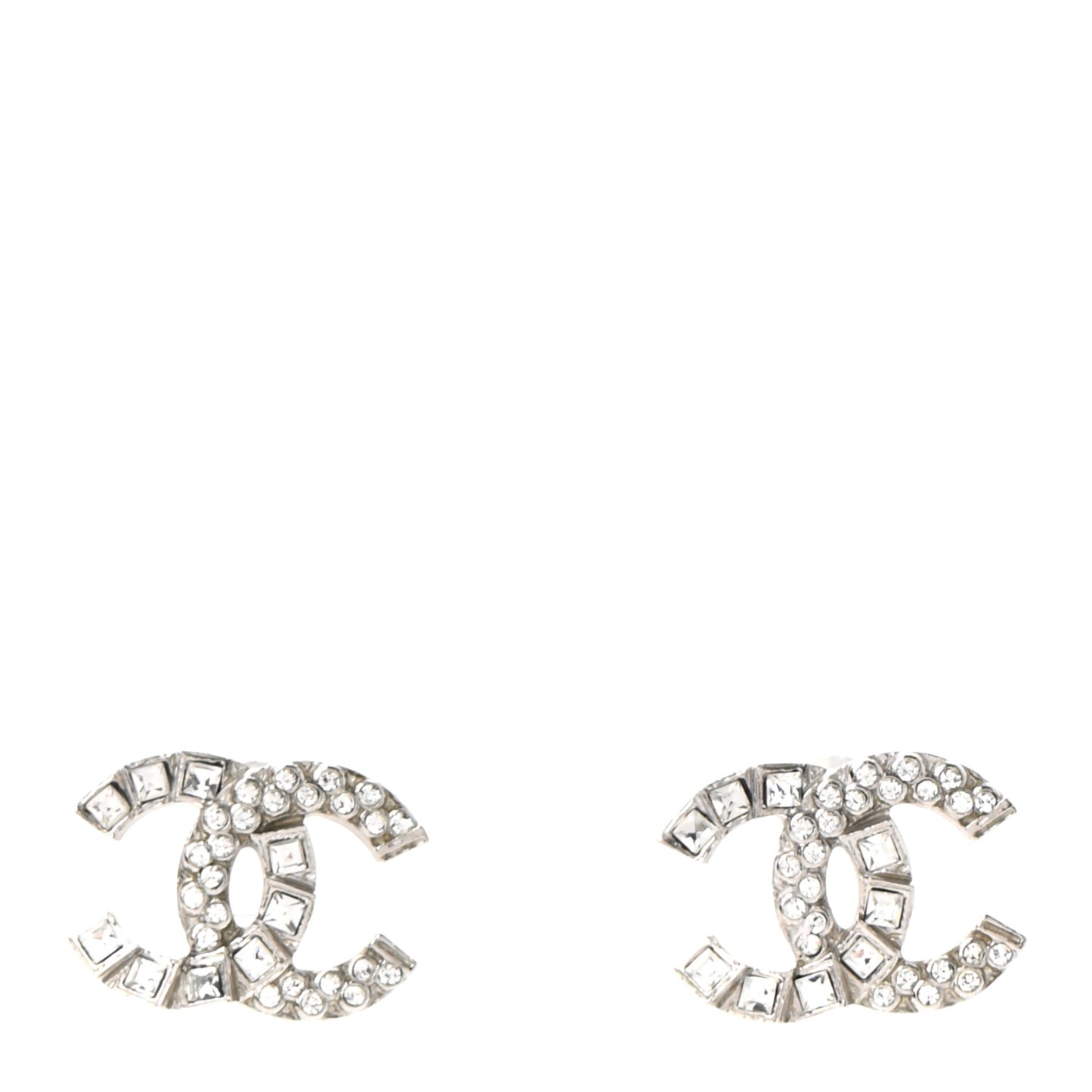 Baguette Crystal CC Earrings Silver