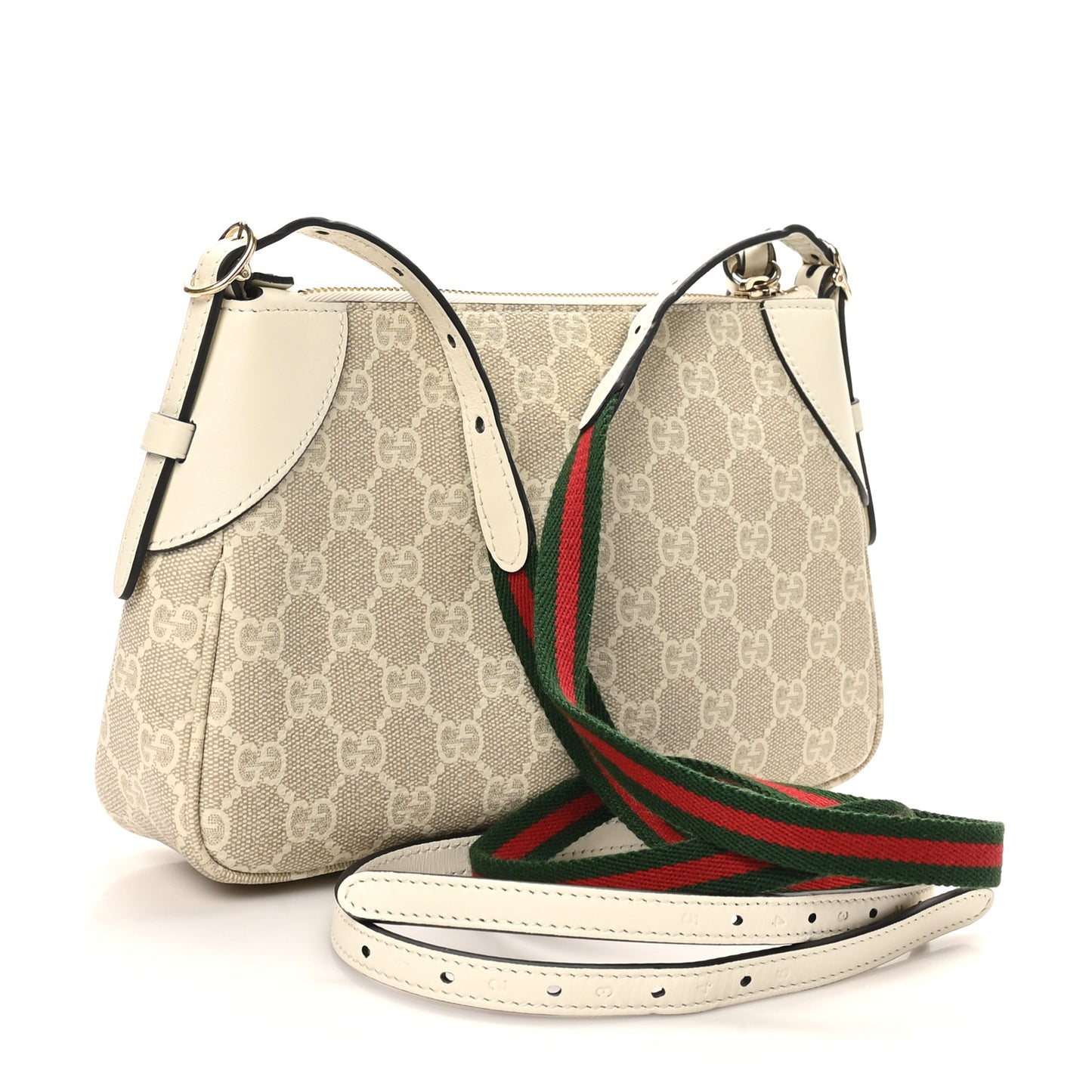 GG Supreme Monogram Textured Calfskin Small Emblem Shoulder Bag Beige Mystic White