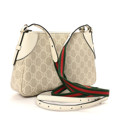 Gucci GG Supreme Monogram Textured Calfskin Small Emblem Shoulder Bag Beige Mystic White 3 of 10