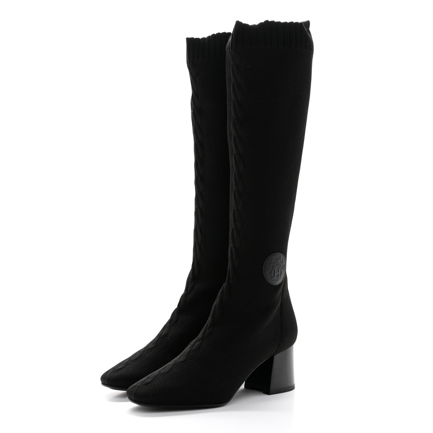 Hermes Knit Calfskin Fontaine 60 Boots 37 Black 3 of 11