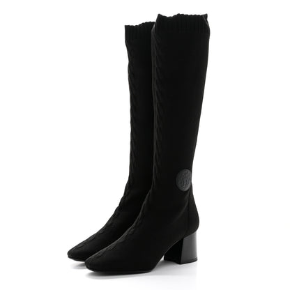 Hermes Knit Calfskin Fontaine 60 Boots 37 Black 3 of 11