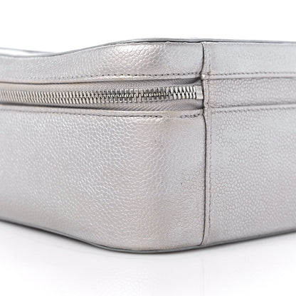 Chanel Metallic Caviar Quilted Large CC Filigree Vanity Case Silver 9 of 13