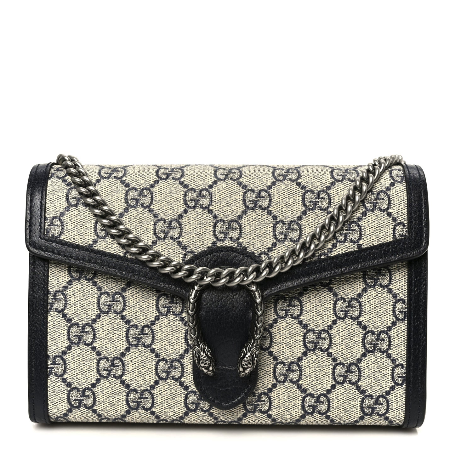 GG Supreme Monogram Textured Dollar Calfskin Mini Dionysus Chain Wallet Beige Blue