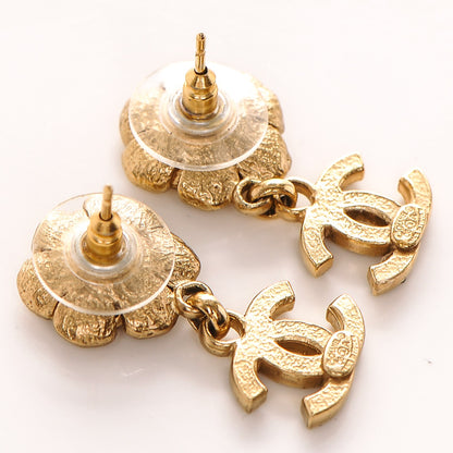 Chanel Crystal CC Camellia Drop Earrings Gold 3 of 4
