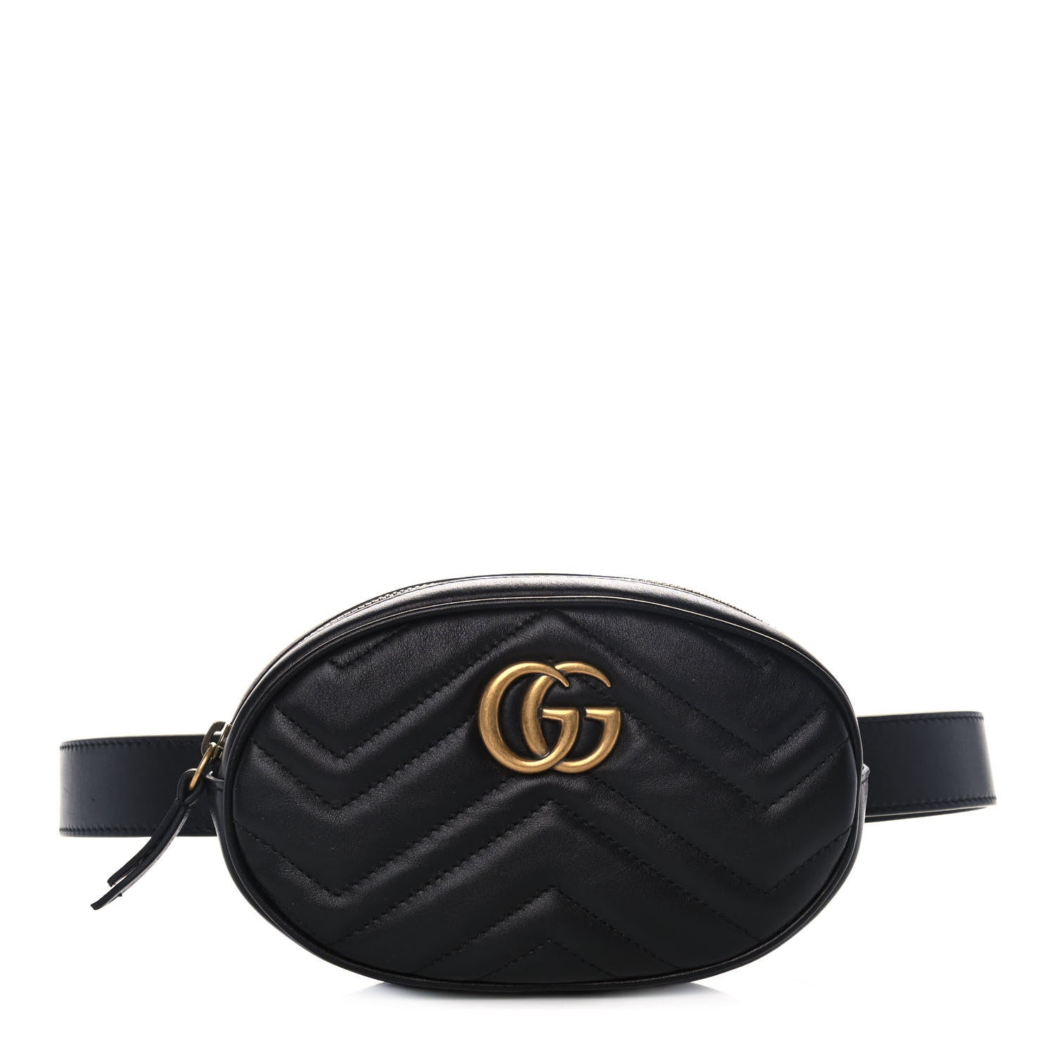 Gucci Calfskin Matelasse GG Marmont Belt Bag 85 34 Black 1 of 12