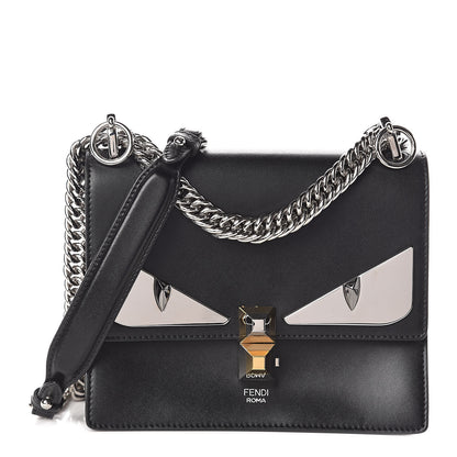 Fendi Vitello Liberty Lucido Metal Monster Eyes Studded Small Kan I Shoulder Bag Black 1 of 9