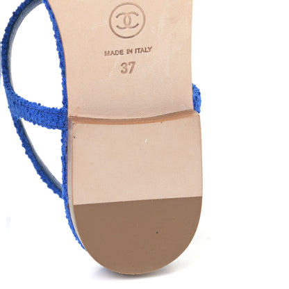 Chanel Cotton Tweed CC Logo Thong Sandals 37 Navy Blue 9 of 13