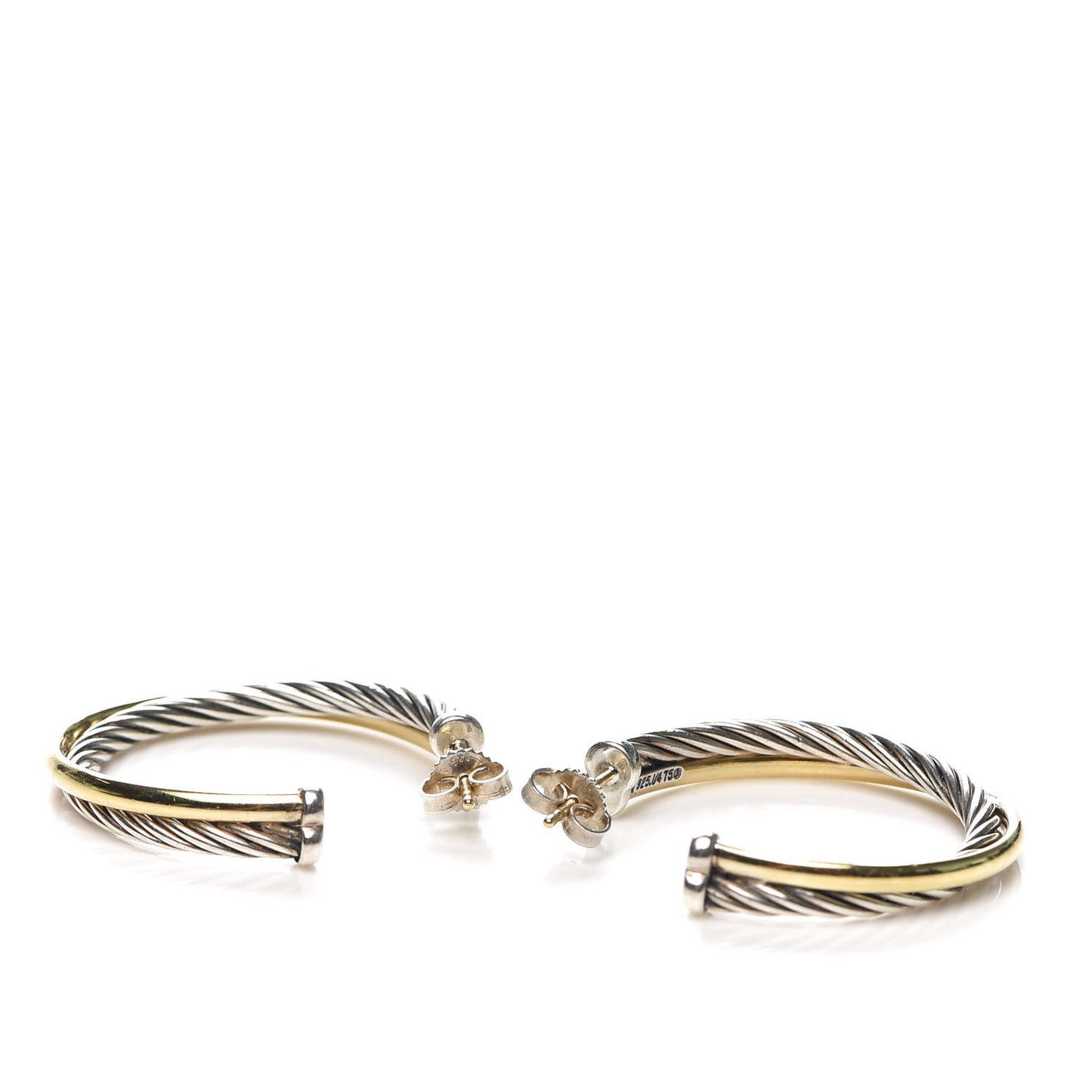 Sterling Silver 18K Yellow Gold 31mm Crossover Cable Hoop Earrings