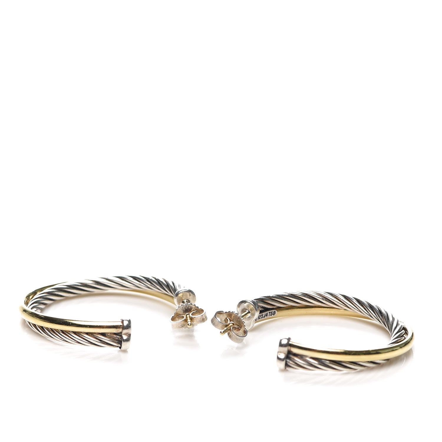 David Yurman Sterling Silver 18K Yellow Gold 31mm Crossover Cable Hoop Earrings 3 of 5