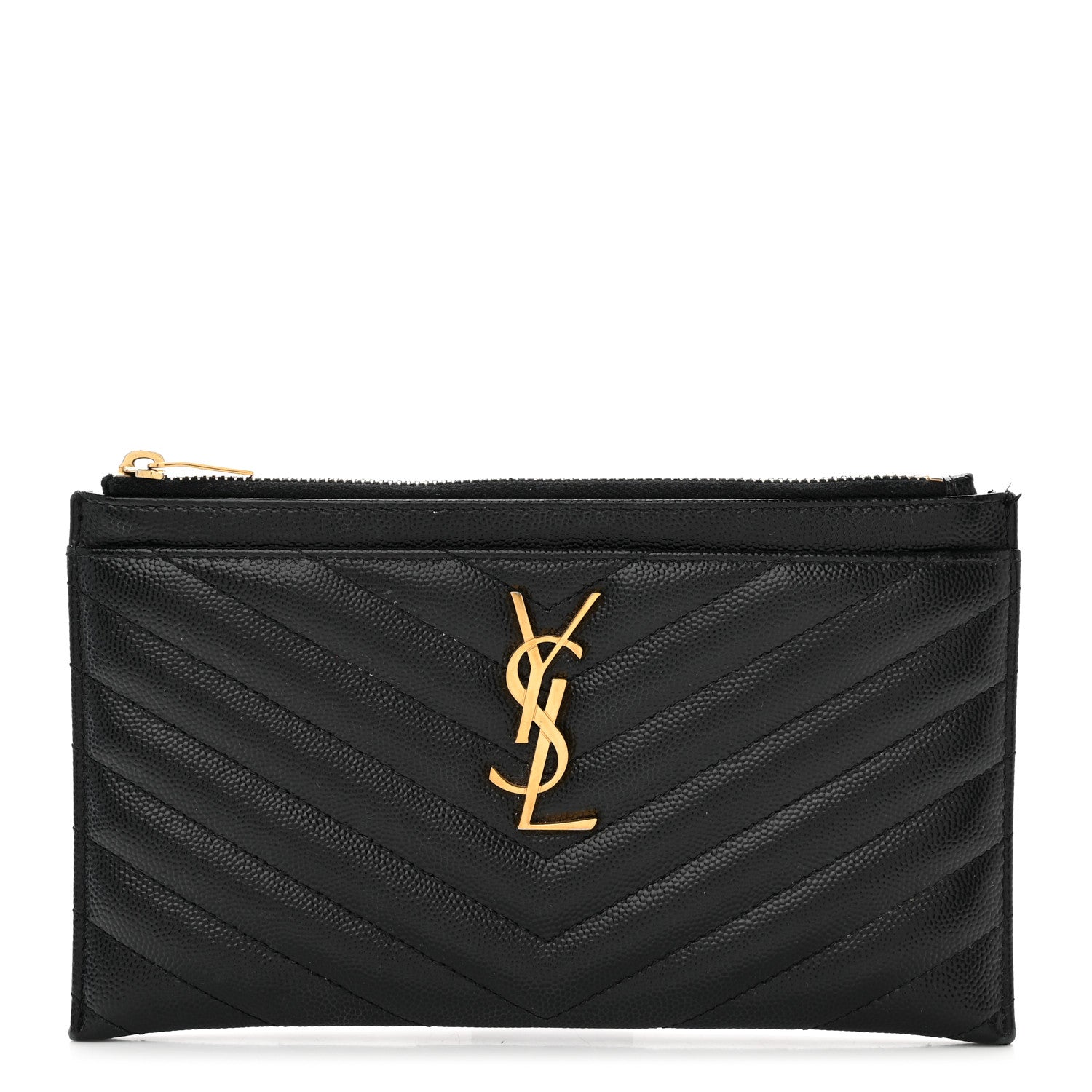 Saint Laurent Grain De Poudre Chevron Monogram Bill Pouch Black 1 of 9