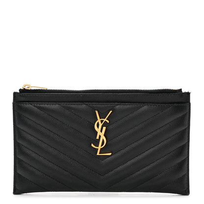 Saint Laurent Grain De Poudre Chevron Monogram Bill Pouch Black 1 of 9