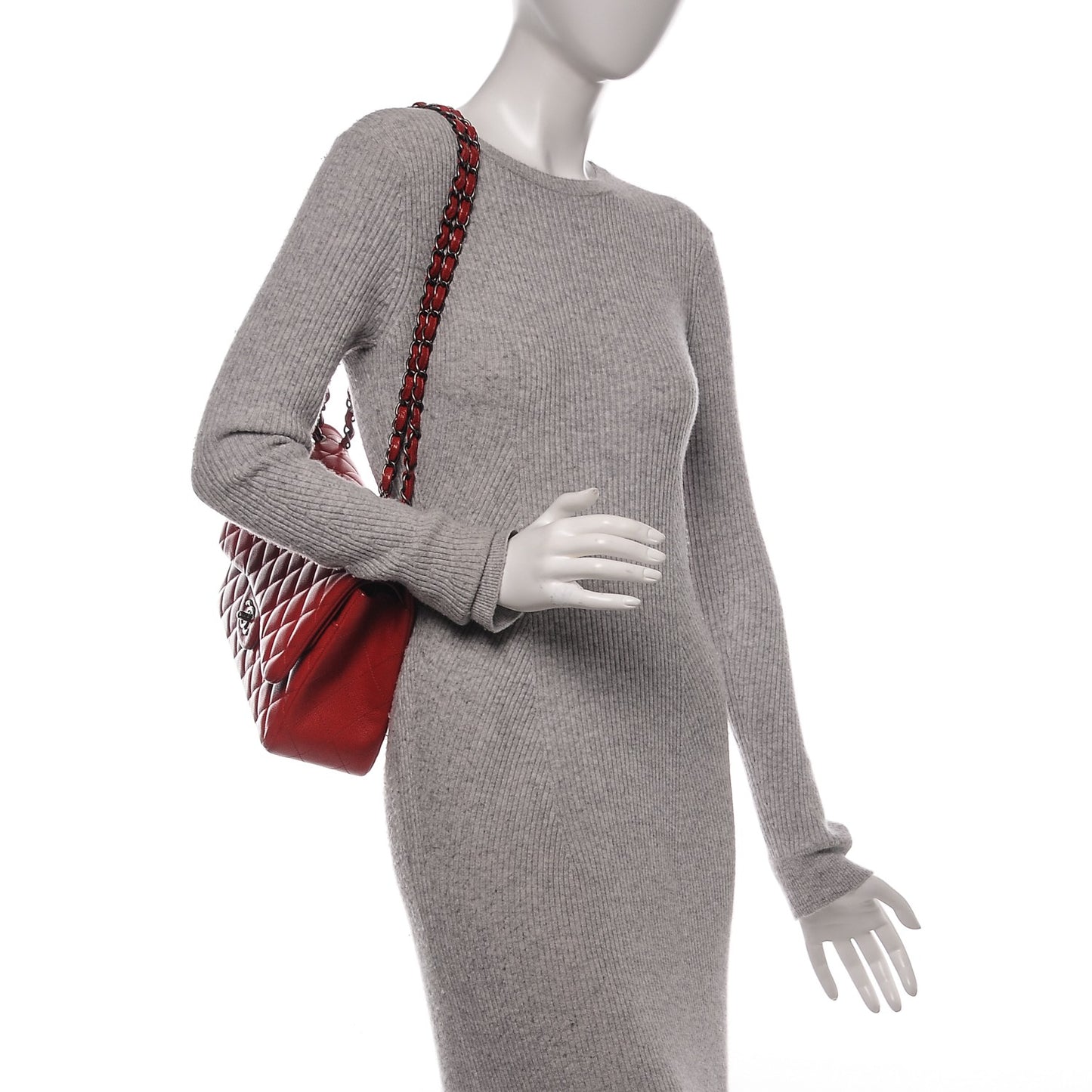 Caviar Quilted Jumbo Double Flap Red