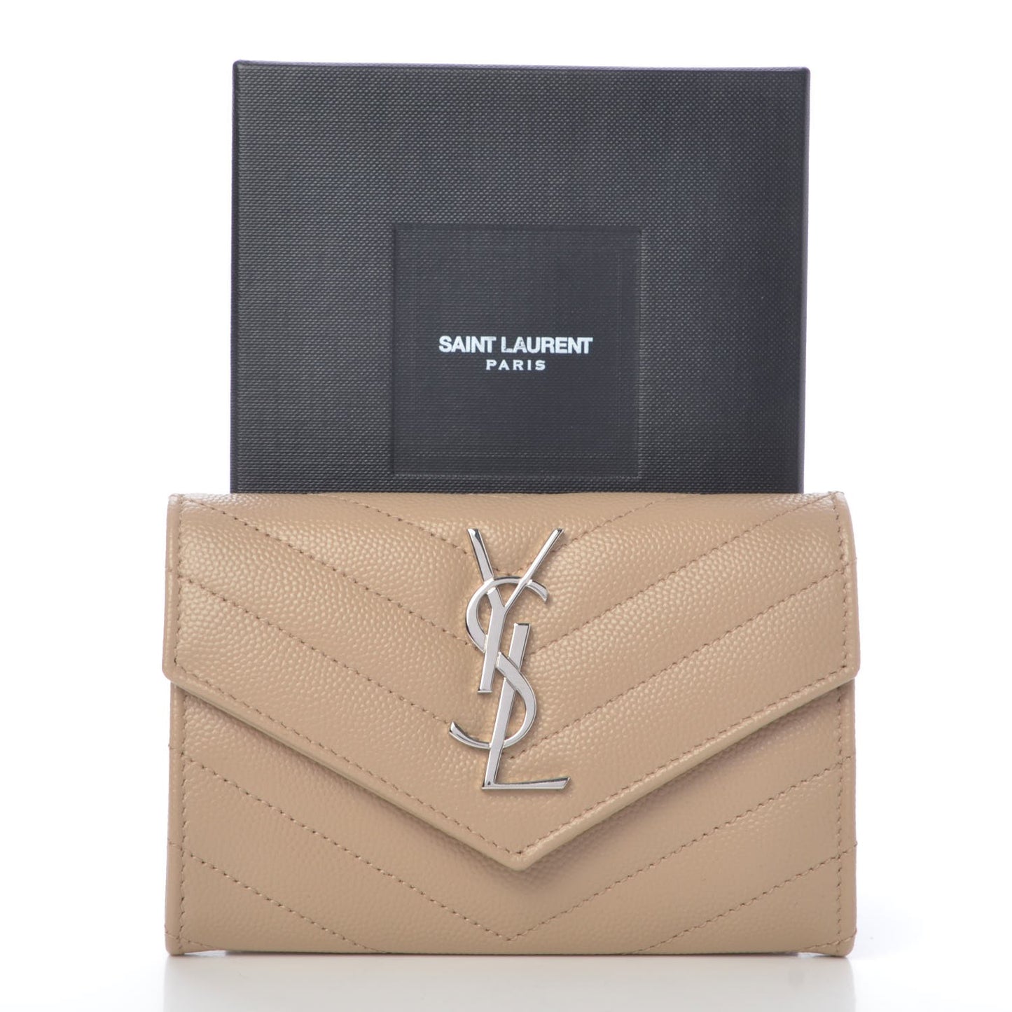 Grain De Poudre Matelasse Chevron Small Monogram Envelope Wallet Dark Beige