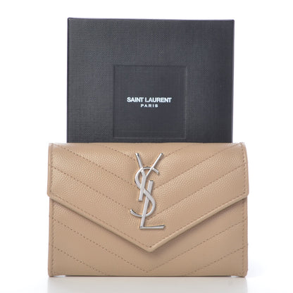 Saint Laurent Grain De Poudre Matelasse Chevron Small Monogram Envelope Wallet Dark Beige 8 of 8