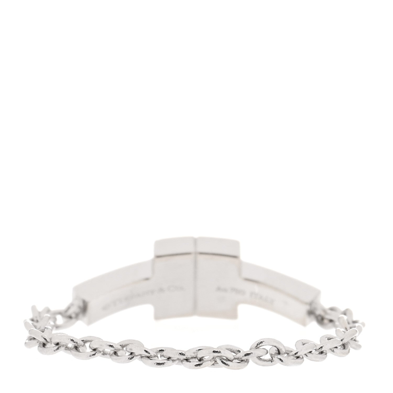 Tiffany 18K White Gold Diamond T Chain Ring 49 5 3 of 4