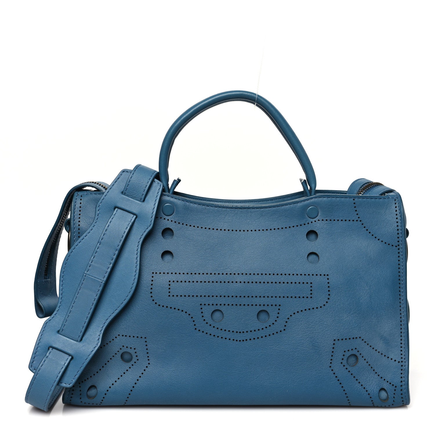 Balenciaga Veau Soyeux Perforated Blackout Hardware S City Bleu Canard 1 of 11