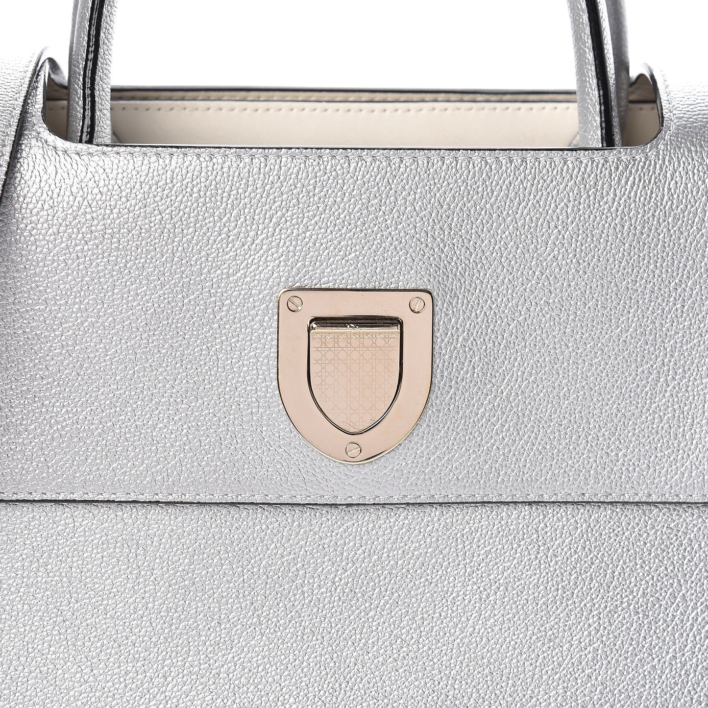 Metallic Grained Calfskin Medium Diorever Flap Silver