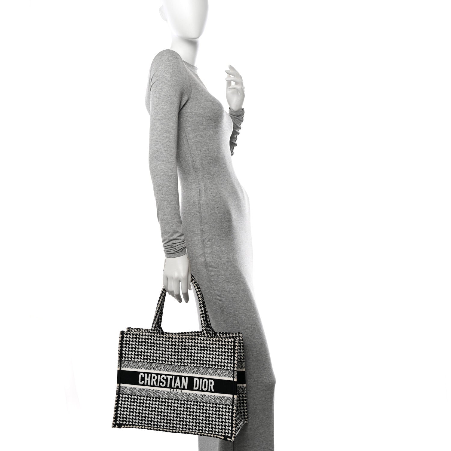 Christian Dior Canvas Houndstooth Embroidered Medium Book Tote Black White 2 of 17