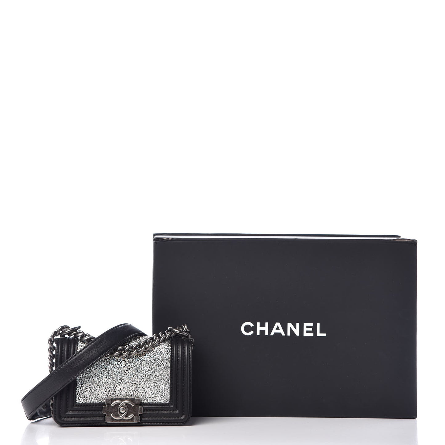 Galuchat Stingray Mini Boy Flap Black Silver