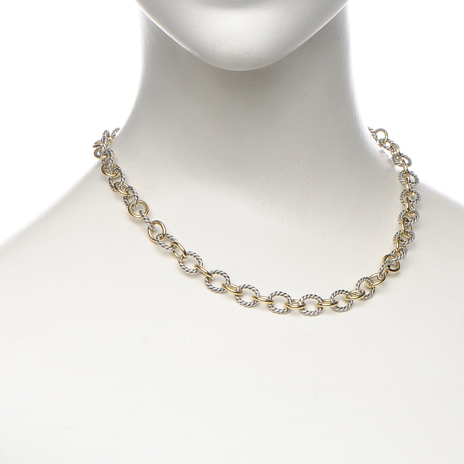 David Yurman Sterling Silver 18K Yellow Gold 10mm Medium Oval Link Necklace 2 of 5