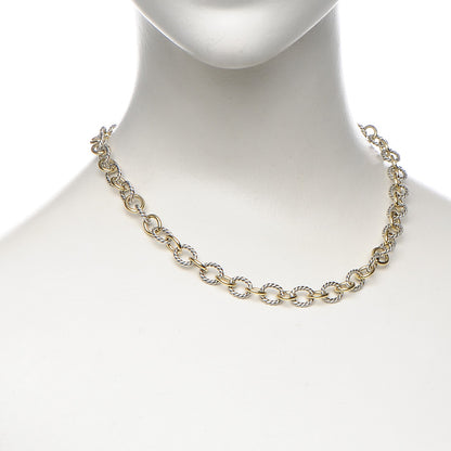 David Yurman Sterling Silver 18K Yellow Gold 10mm Medium Oval Link Necklace 2 of 5