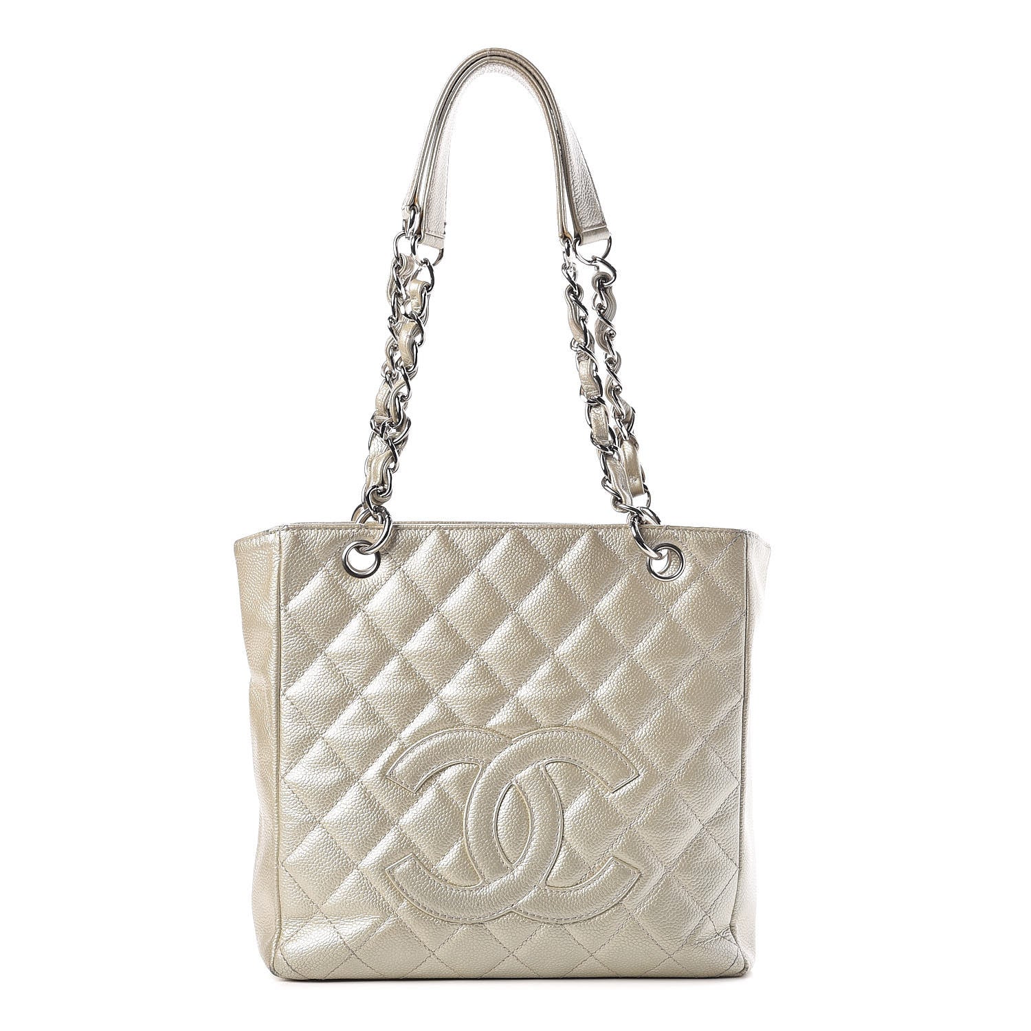 Chanel Metallic Caviar Quilted Petit Shopping Tote PST Pearl 1 of 34