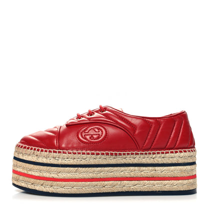 Gucci Nappa Matelasse GG Pilar Flatform Lace-Up Espadrilles 38.5 Hibiscus Red 1 of 8