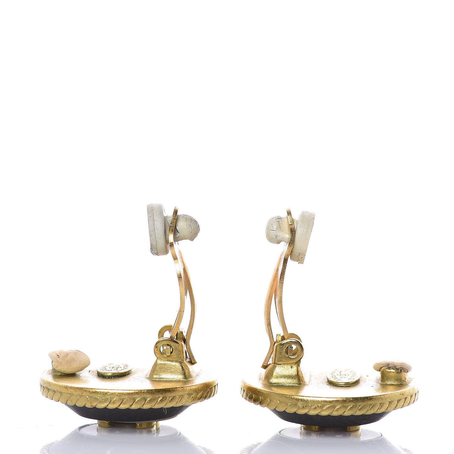 Enamel CC Clip On Earrings Black Gold