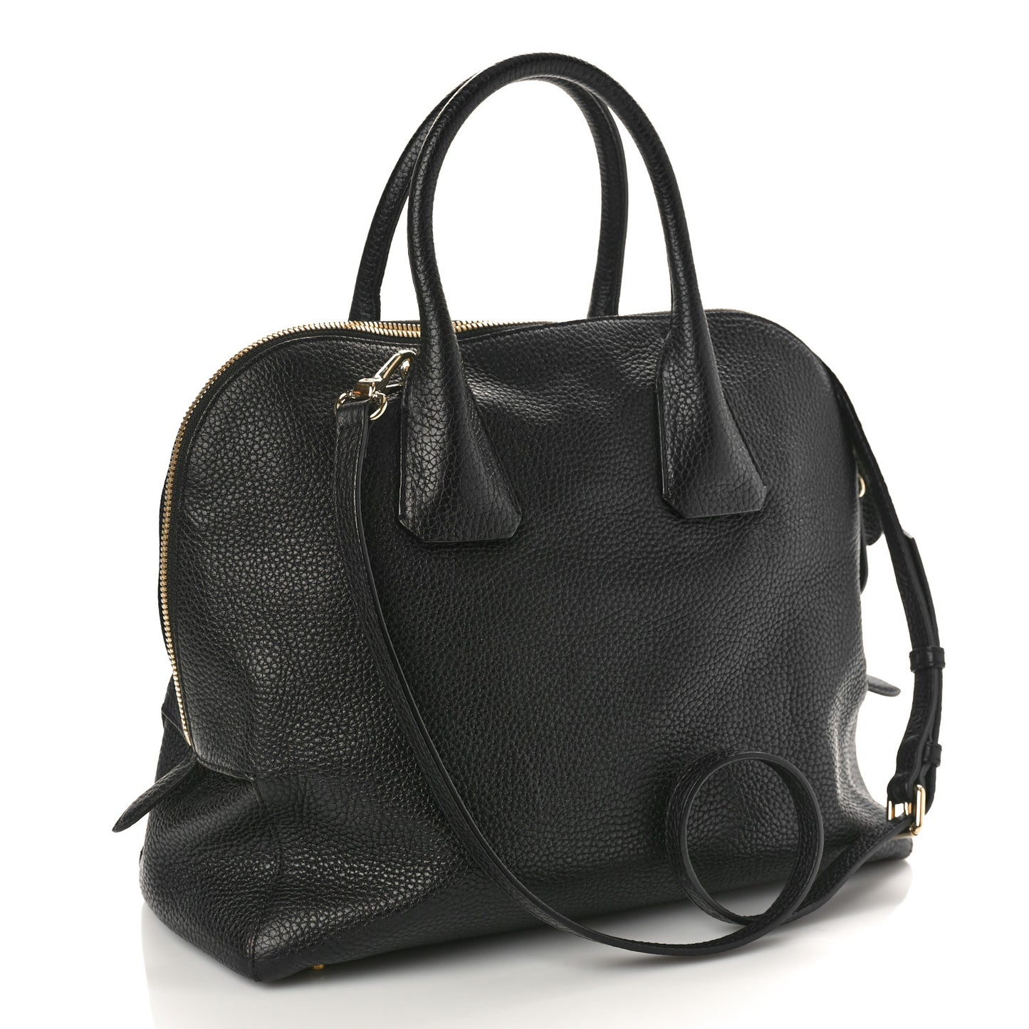 London Grainy Calfskin Medium Greenwood Bowling Bag Black