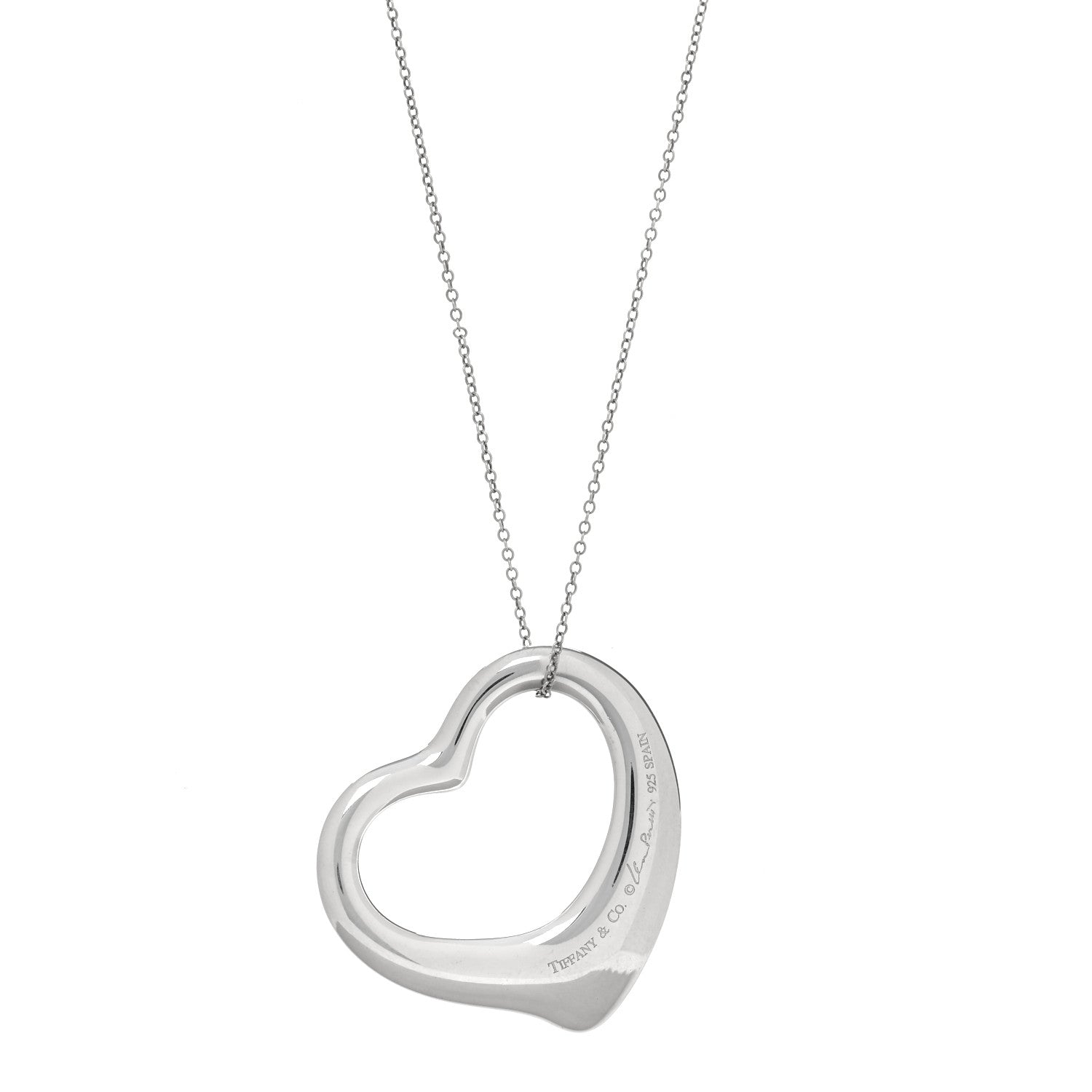 Tiffany Sterling Silver 36mm Elsa Peretti Open Heart Pendant Necklace 3 of 5