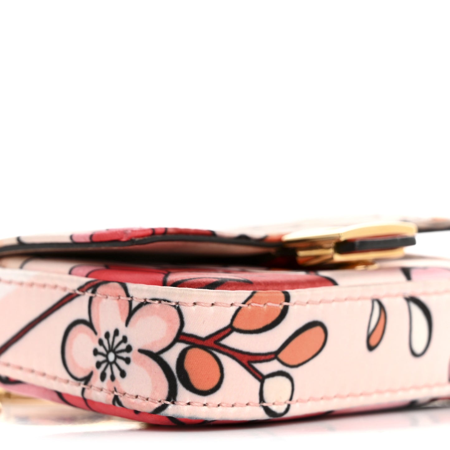 Stretch Satin Vitello Grace Floral Print Nano Baguette Charm Rose Multicolor Rosso Cardinale