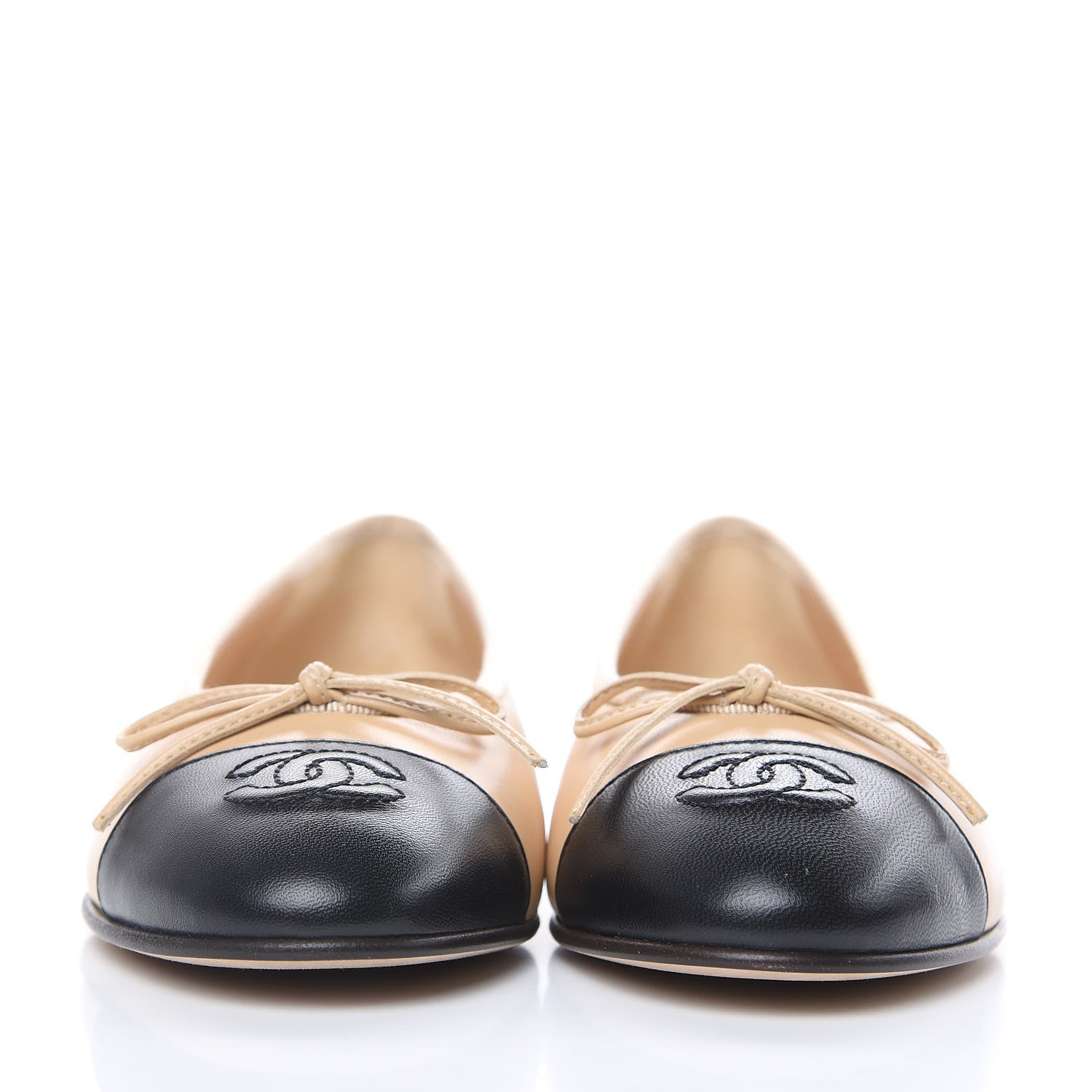 Chanel Lambskin Cap Toe CC Ballerina Flats 36.5 Beige Black 2 of 9