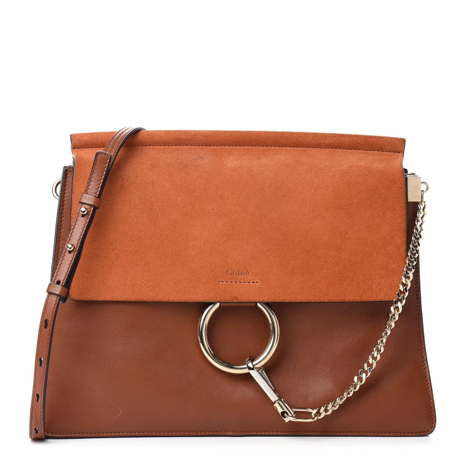 Chloe Suede Calfskin Medium Faye Shoulder Bag Tobacco 1 of 11