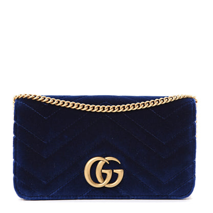 Gucci Velvet Matelasse GG Marmont Mini Bag Cobalt Blue 1 of 9