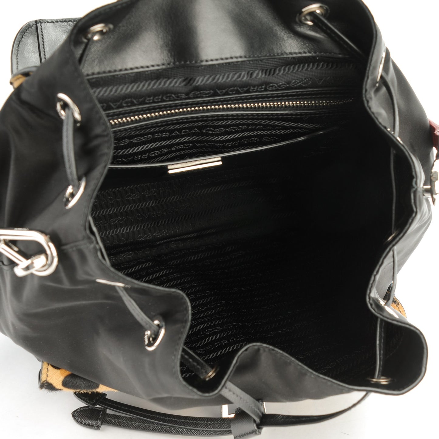 Nylon Cavallino Leopard Print Shoulder Bag Black Miele Rosso