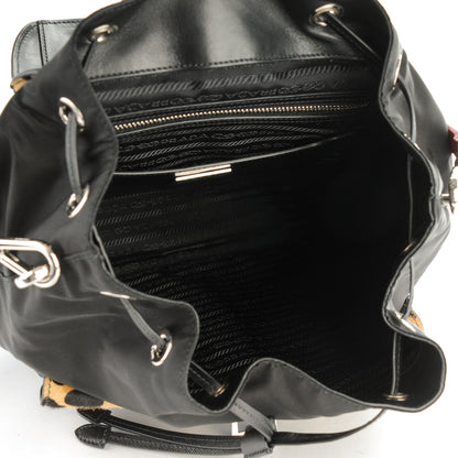 Prada Nylon Cavallino Leopard Print Shoulder Bag Black Miele Rosso 4 of 9