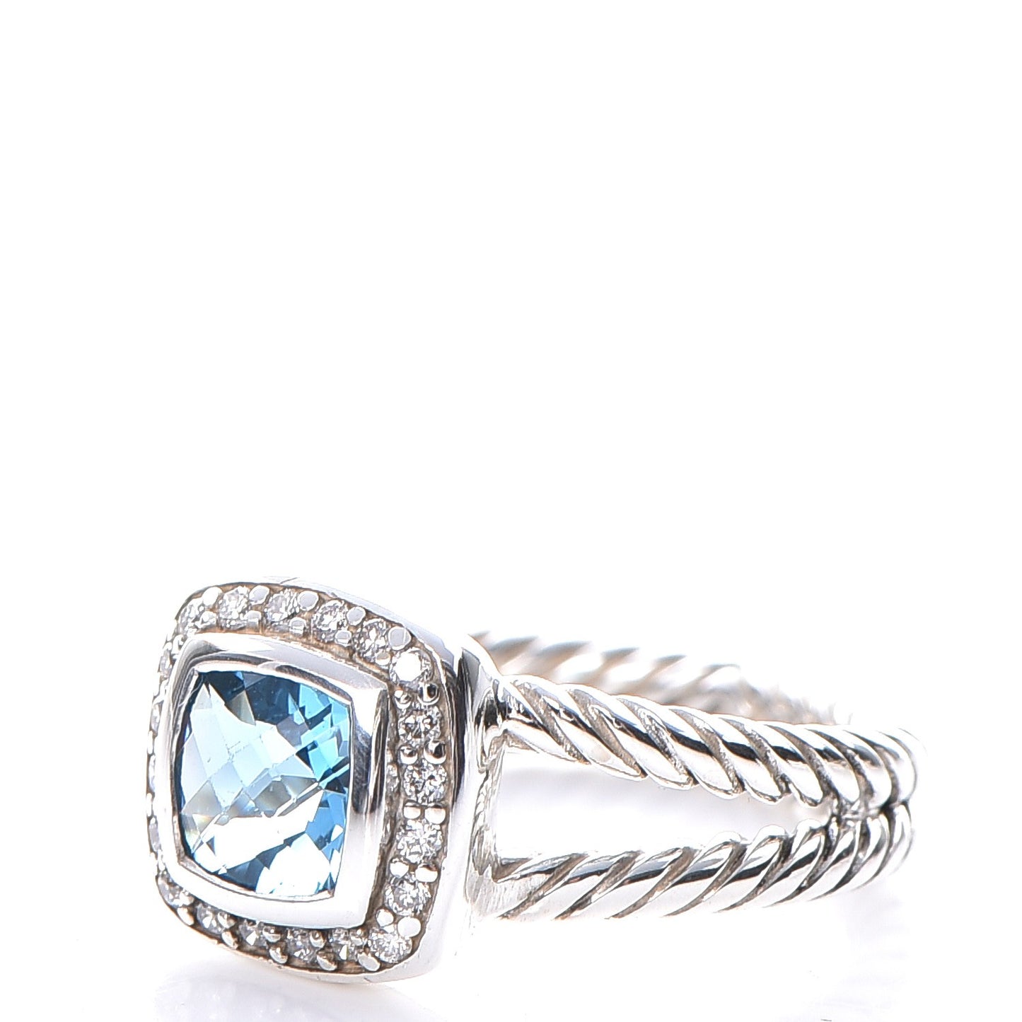 Sterling Silver Diamond Blue Topaz 7mm Petite Albion Ring 54 6.75