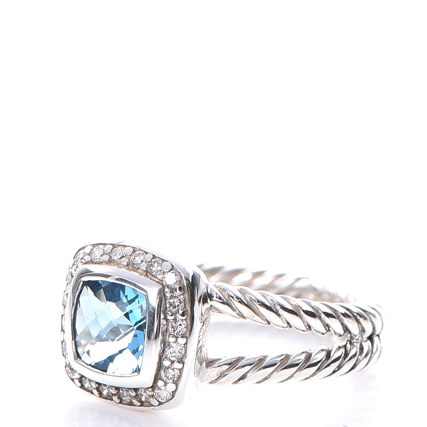 David Yurman Sterling Silver Diamond Blue Topaz 7mm Petite Albion Ring 54 6.75 4 of 5