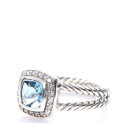 David Yurman Sterling Silver Diamond Blue Topaz 7mm Petite Albion Ring 54 6.75 4 of 5