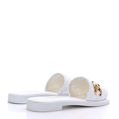Chanel Shiny Goatskin Quilted CC Mules Sandals 40.5 White 4 of 8