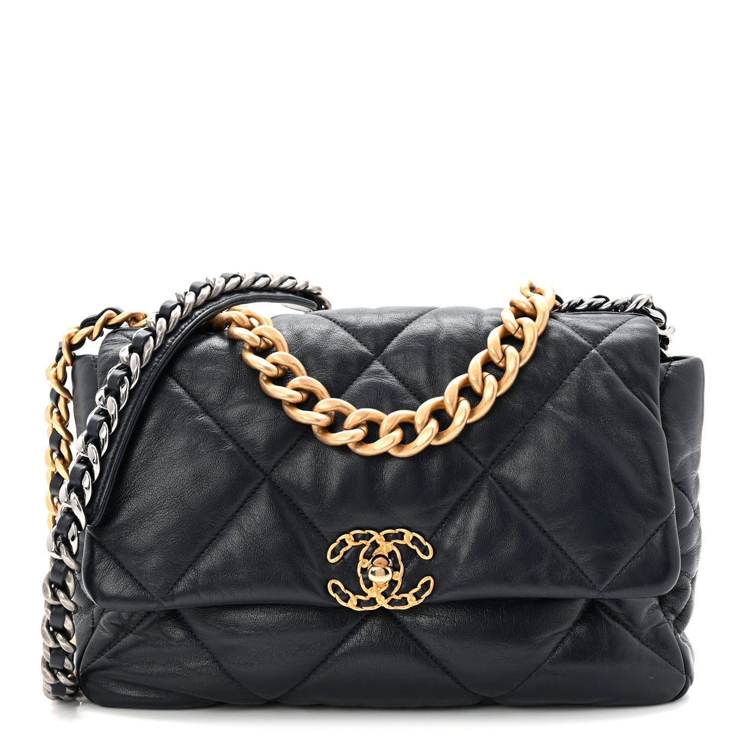 Chanel Goatskin Quilted Large Chanel 19 Flap Navy Blue 1 of 10