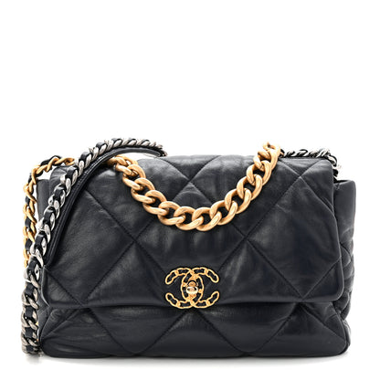 Chanel Goatskin Quilted Large Chanel 19 Flap Navy Blue 1 of 10