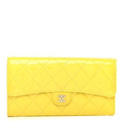 Chanel Patent Quilted Large Gusset Flap Wallet Yellow 1 of 6