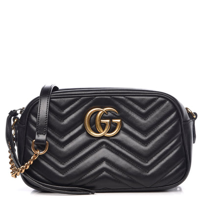 Gucci Calfskin Matelasse Small GG Marmont Chain Shoulder Bag Black 1 of 10