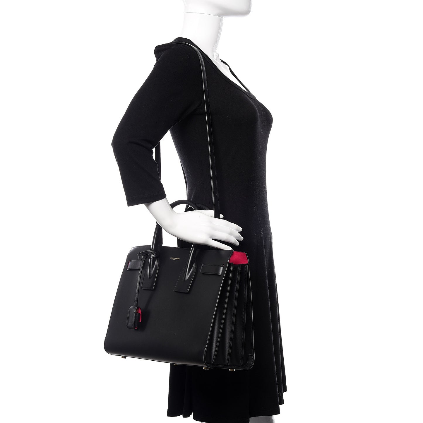 Calfskin Small Sac De Jour Black Fuchsia