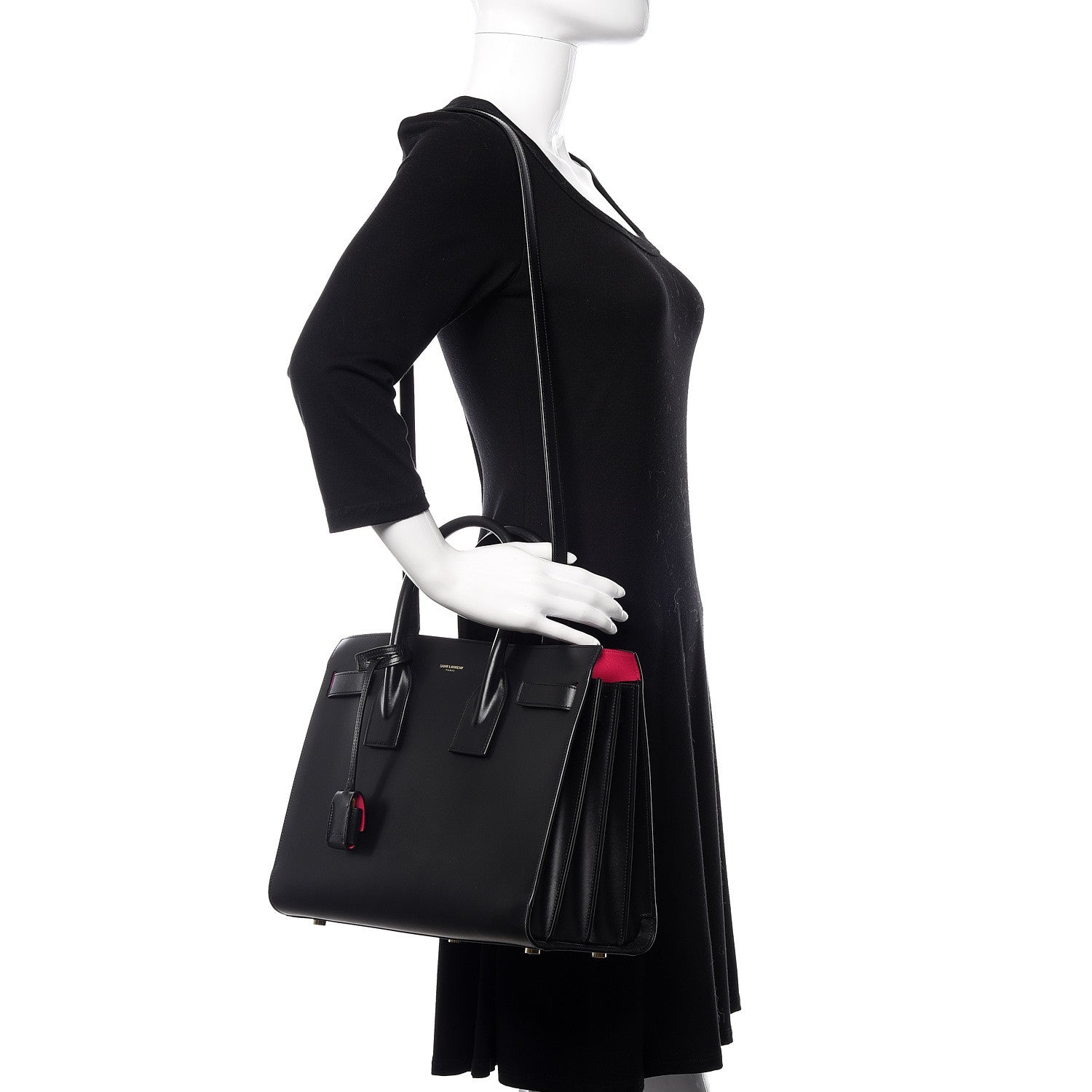 Saint Laurent Calfskin Small Sac De Jour Black Fuchsia 2 of 8
