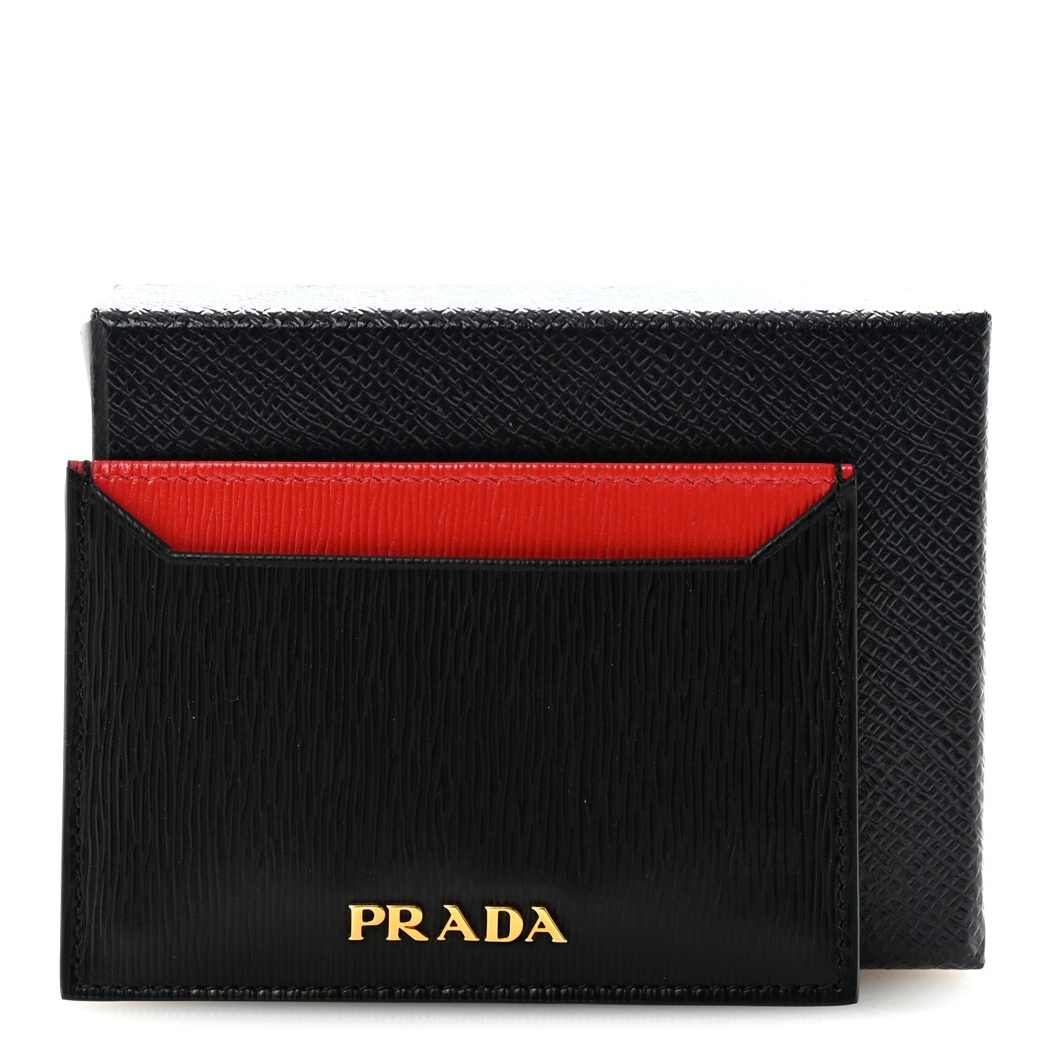 Prada Vitello Move Metal Card Holder Black Lacca 1823442