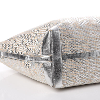 Fendi Canvas Metallic Calfskin Woven FF Roll Tote Silver 14 of 19