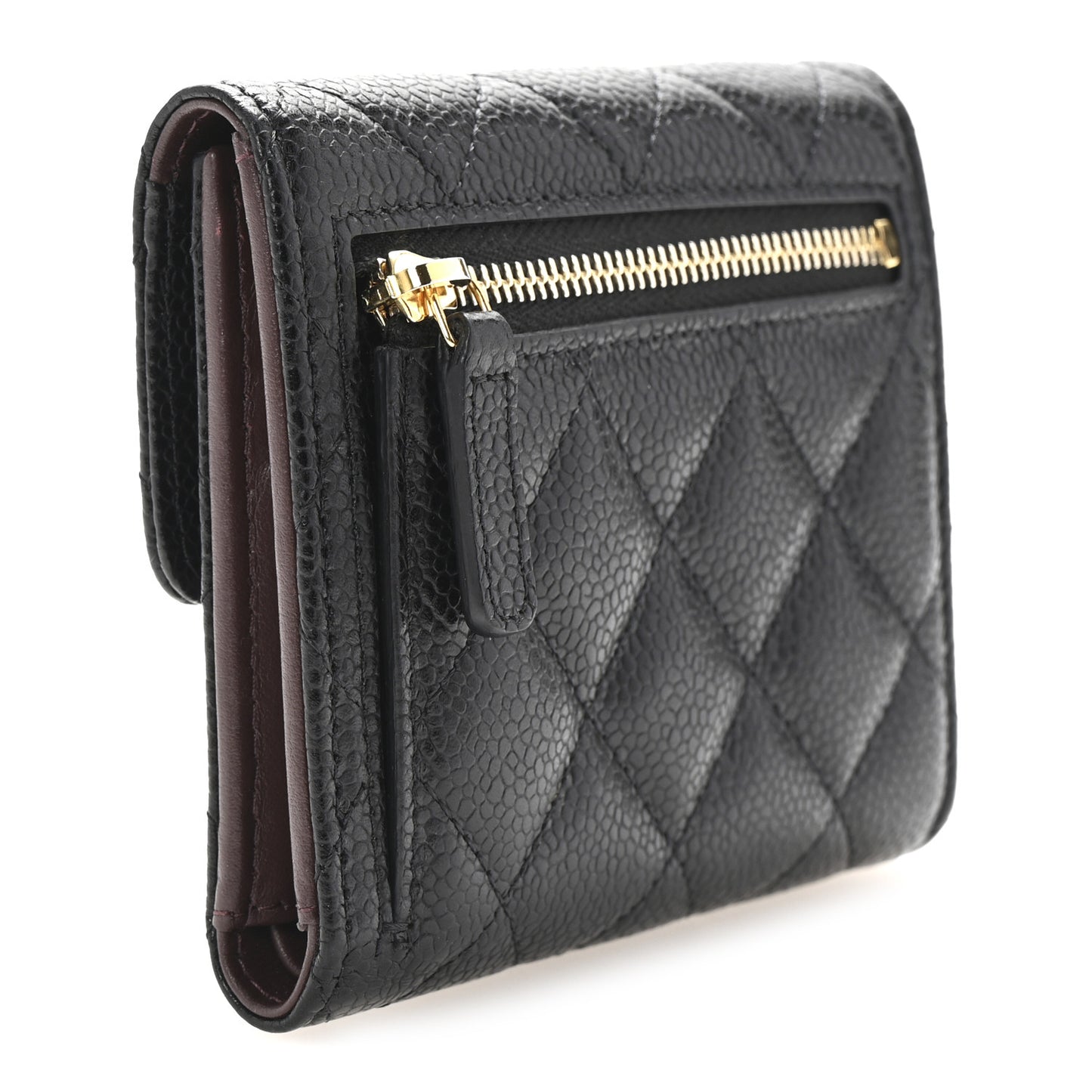 Caviar Quilted Compact Flap Wallet Black